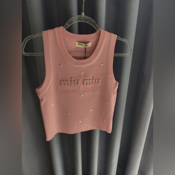 Miu Miu Tops - Miu Miu Pink Y2K Sequined Tank Top
